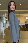 Essential Fine Jersey Polo Neck Top Grey Marl